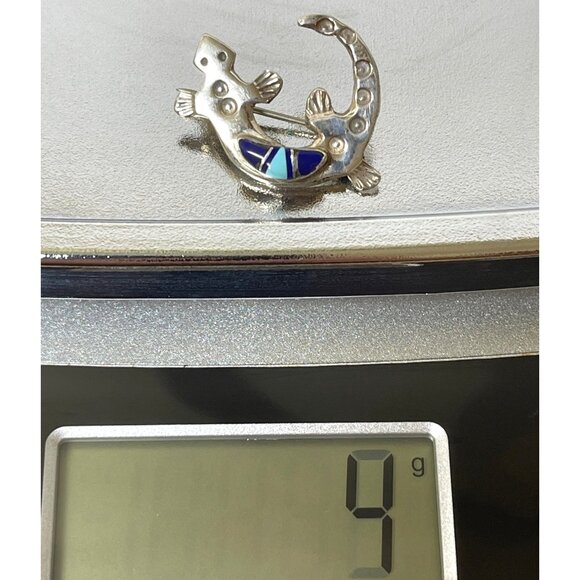 Sterling Silver Navajo Native American Signed Mosaic Inlay Lizard Brooch Pin VTG - Picture 8 of 9